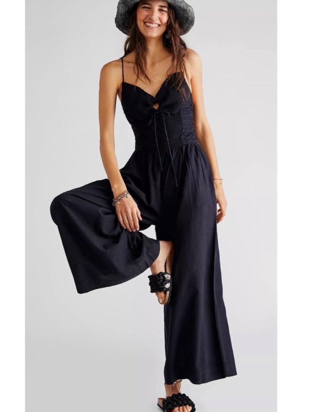 CHERRY RED Free People Endless Summer Day Glow Jumpsuit Peep Hole Tie Back